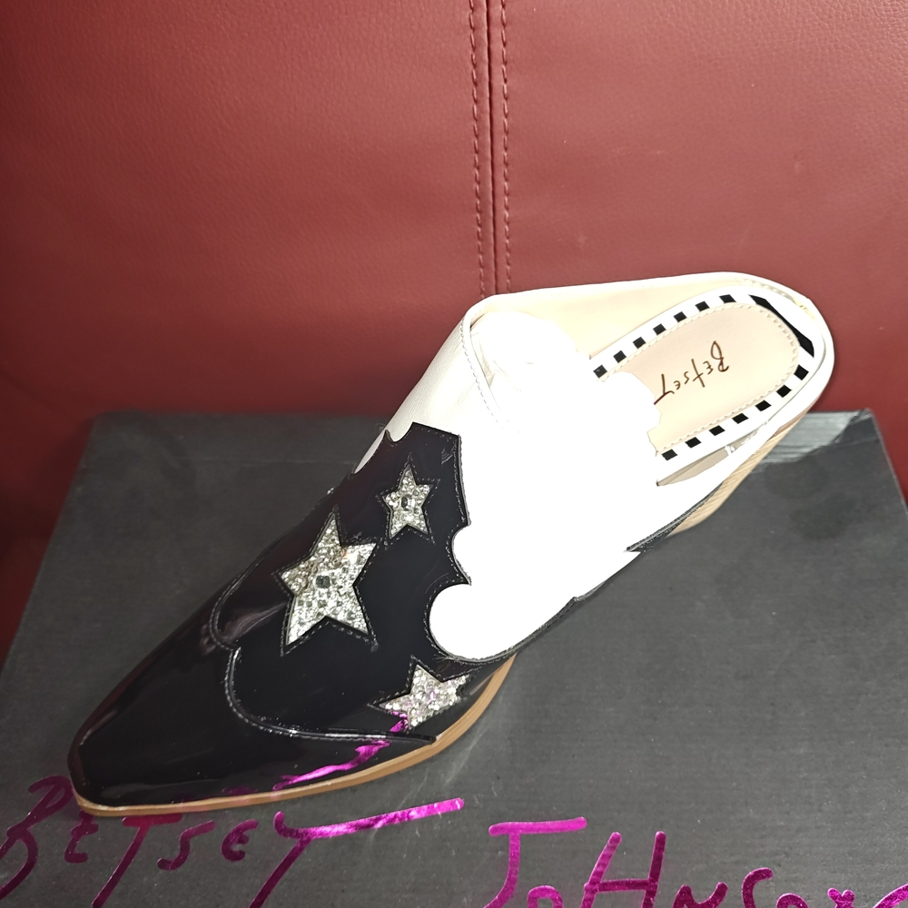 Betsey Johnson Black and White Women's Mules With Silver Stars